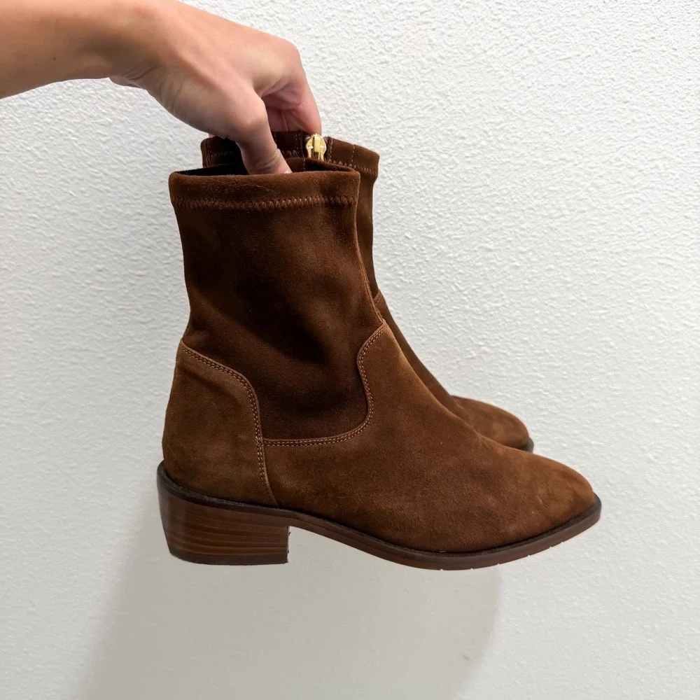 Aquatalia Boho Preppy Waterproof Brown Suede Boots Classic Pointy Square Toe 5